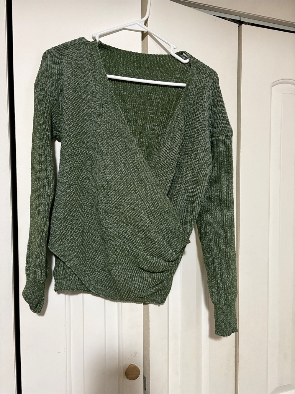 SHEIN Olive Green Wrap V-Neck Knit Sweater